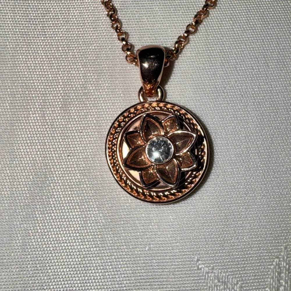 Delicate Rose Gold Floral Pendant Necklace with Crystal Center